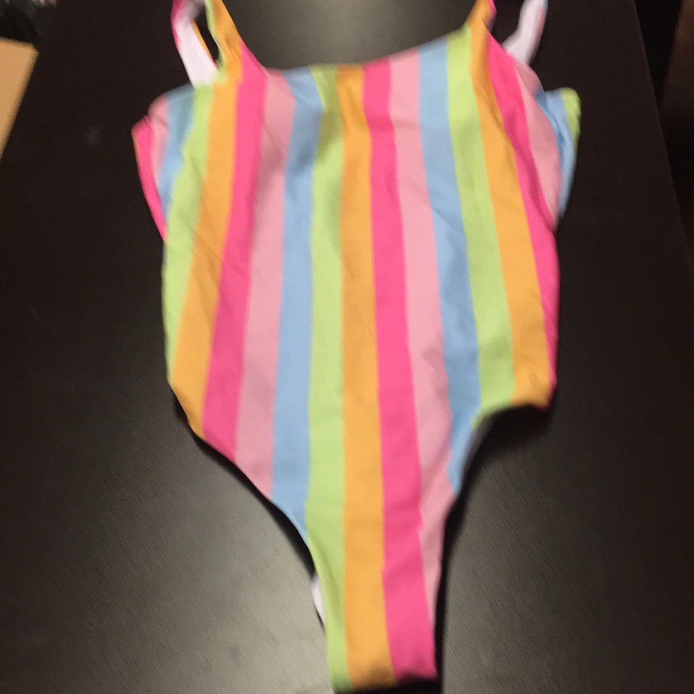 Pink Lily small multicolored striped one piece swimsuit. Like new